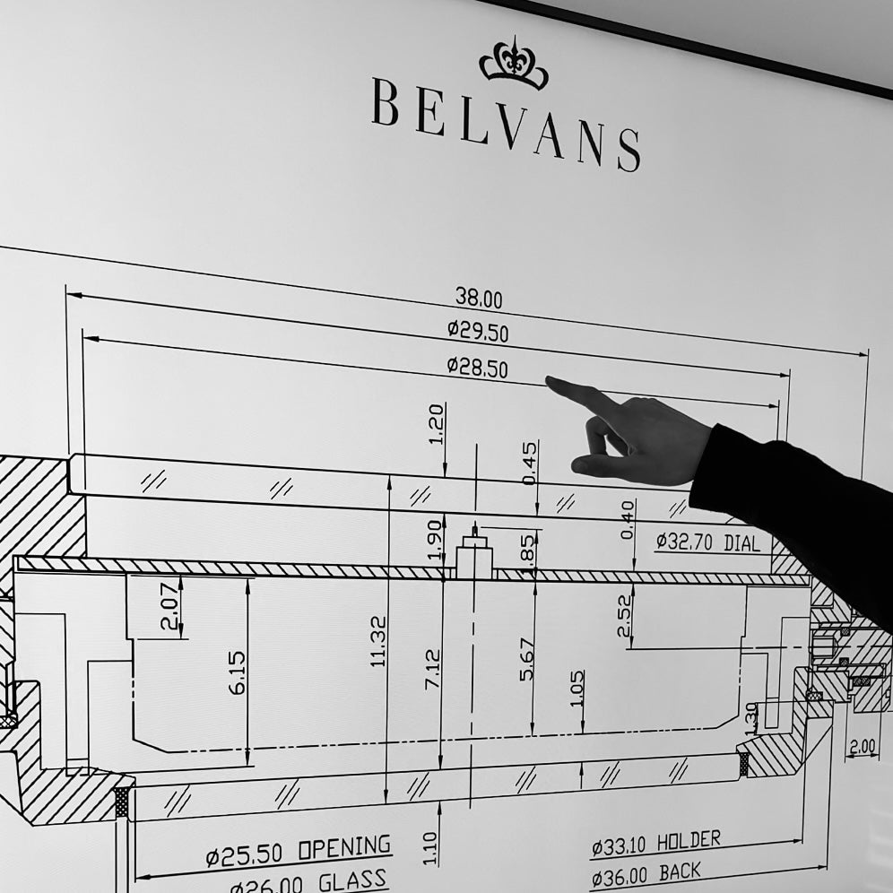 Belvans watch technical drawing
