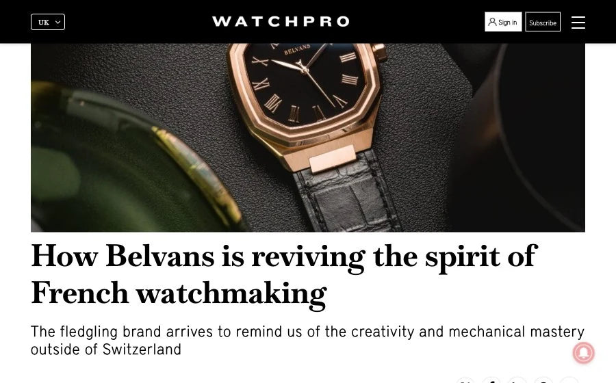 En-tête de l'article de WatchPro sur Belvans, la maison qui ravive l'horlogerie française.