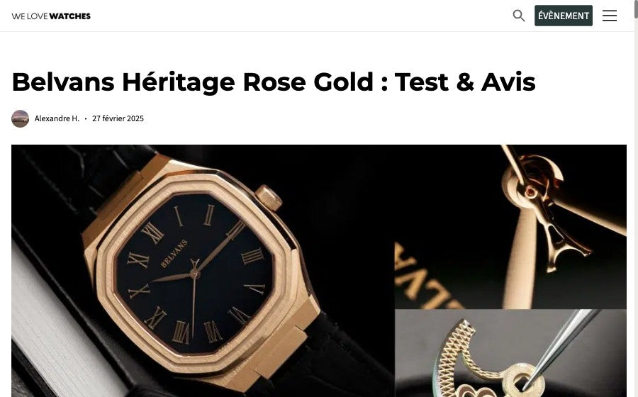 En-tête du test We Love Watches de la Belvans Héritage Rose Gold.