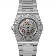Dos de la Belvans Daylee : fond saphir laissant voir le mouvement automatique, bracelet acier.